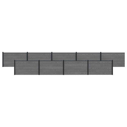Fence Panel 9 pcs WPC and Aluminium Grey