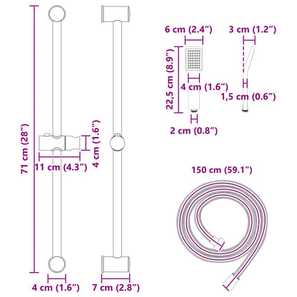 Shower System Set Black 70 cm Stainless Steel
