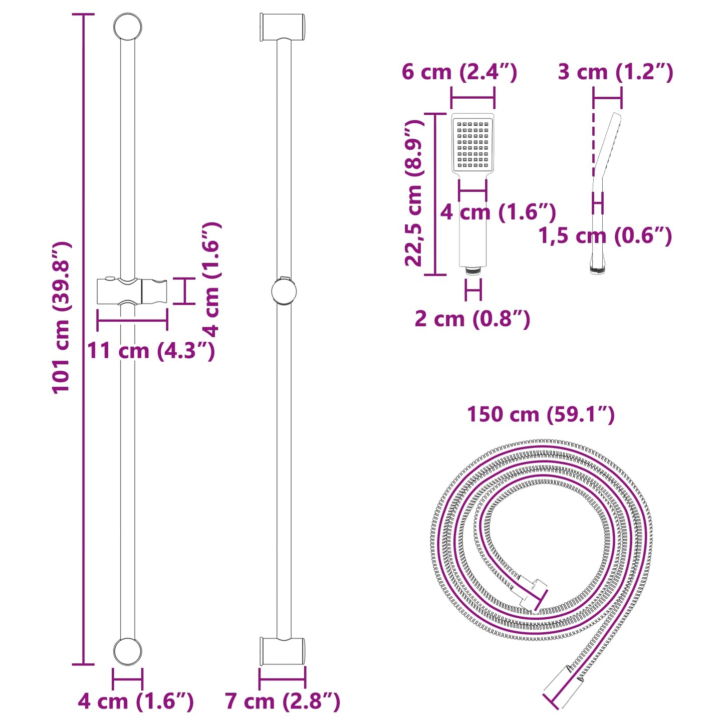 Shower System Set Height Adjustable steel