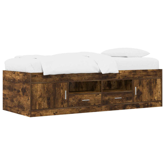 Bed Frame with Storage Smoked Oak 80 x 200 cm Engineered Wood