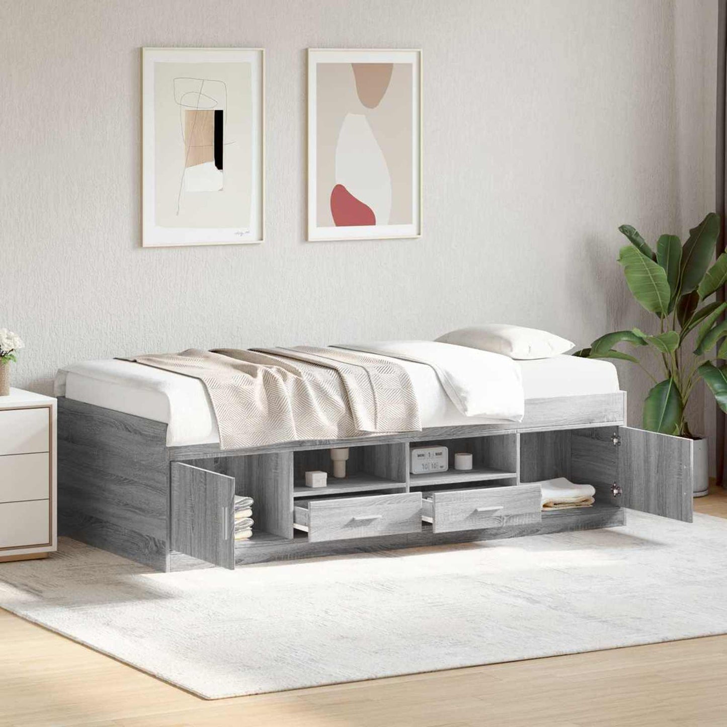 Bed Frame with Storage Grey Sonoma 80 x 200 cm Engineered Wood