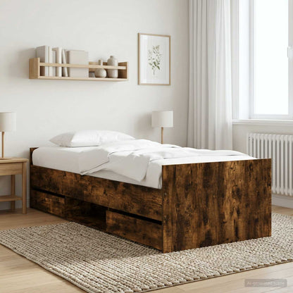 Bed Frame with Drawer with Headboard Smoked Oak Engineered Wood