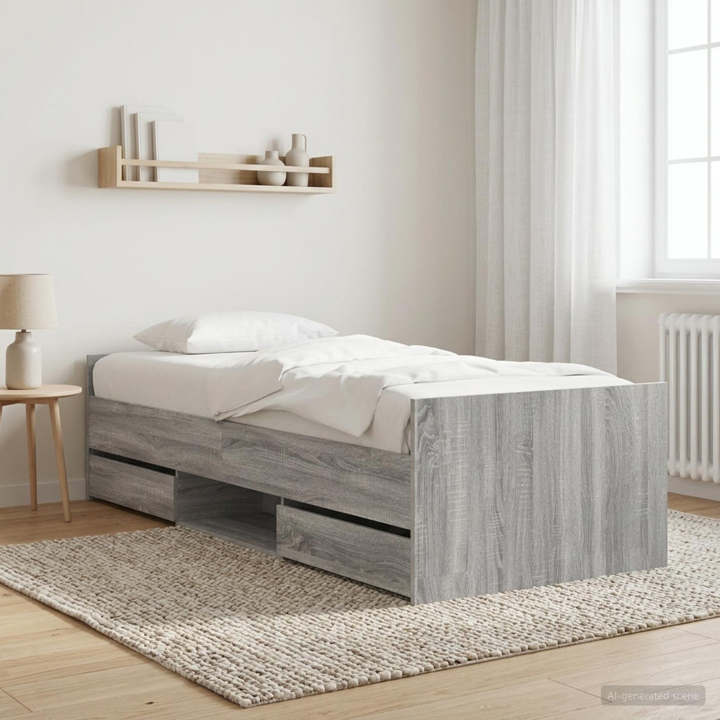 Bed Frame with Drawer with Storage Grey Sonoma Engineered Wood