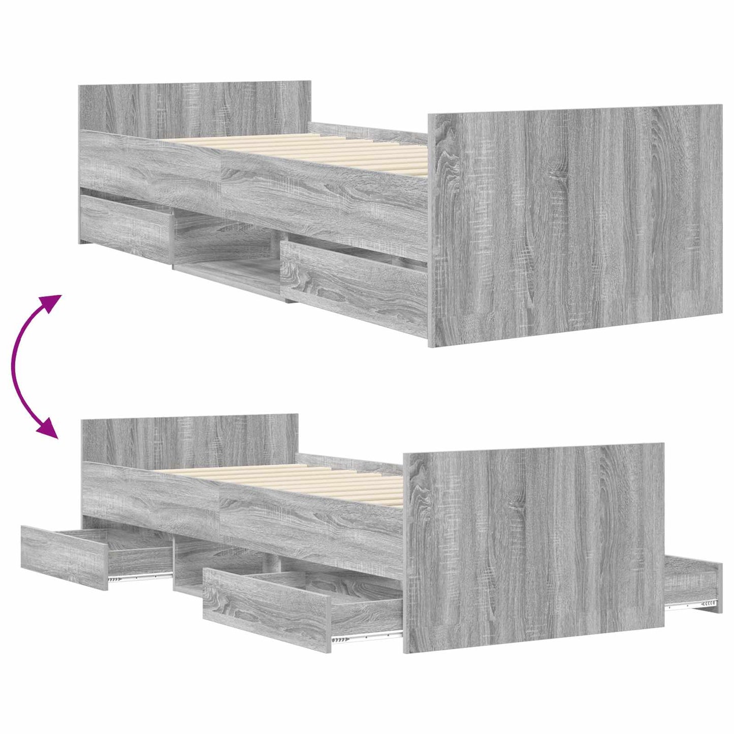 Bed Frame with Storage Grey Sonoma 80 x 200 cm Engineered Wood