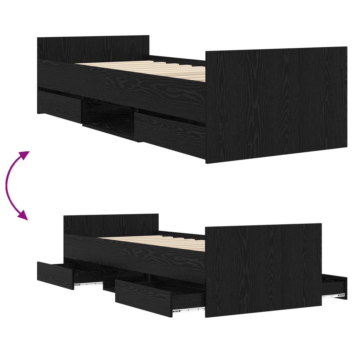 Bed Frame with Storage Black Oak 80 x 200 cm Engineered Wood