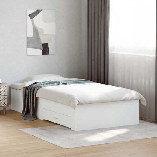 Bed Frame with Drawer with Storage White Engineered Wood