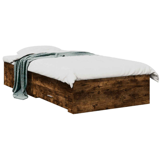 Bed Frame with Drawer with Storage Smoked Oak Engineered Wood