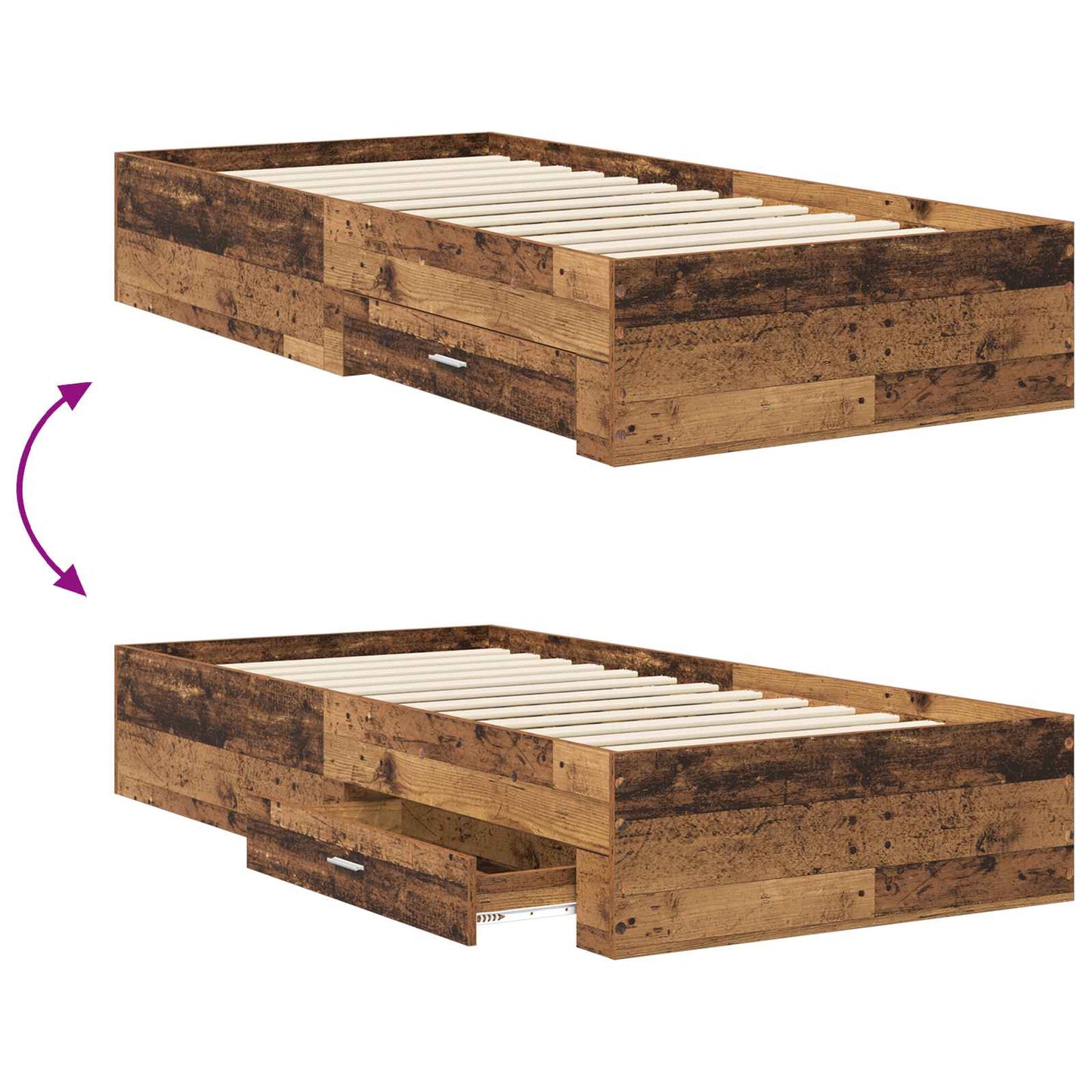 Bed Frame with Storage Old Wood 80 x 200 cm Engineered Wood