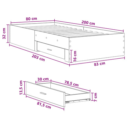 Bed Frame with Storage Grey Sonoma 80 x 200 cm Engineered Wood