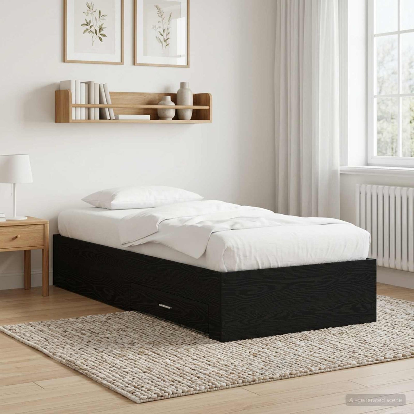 Bed Frame with Drawer with Storage Black Oak Engineered Wood