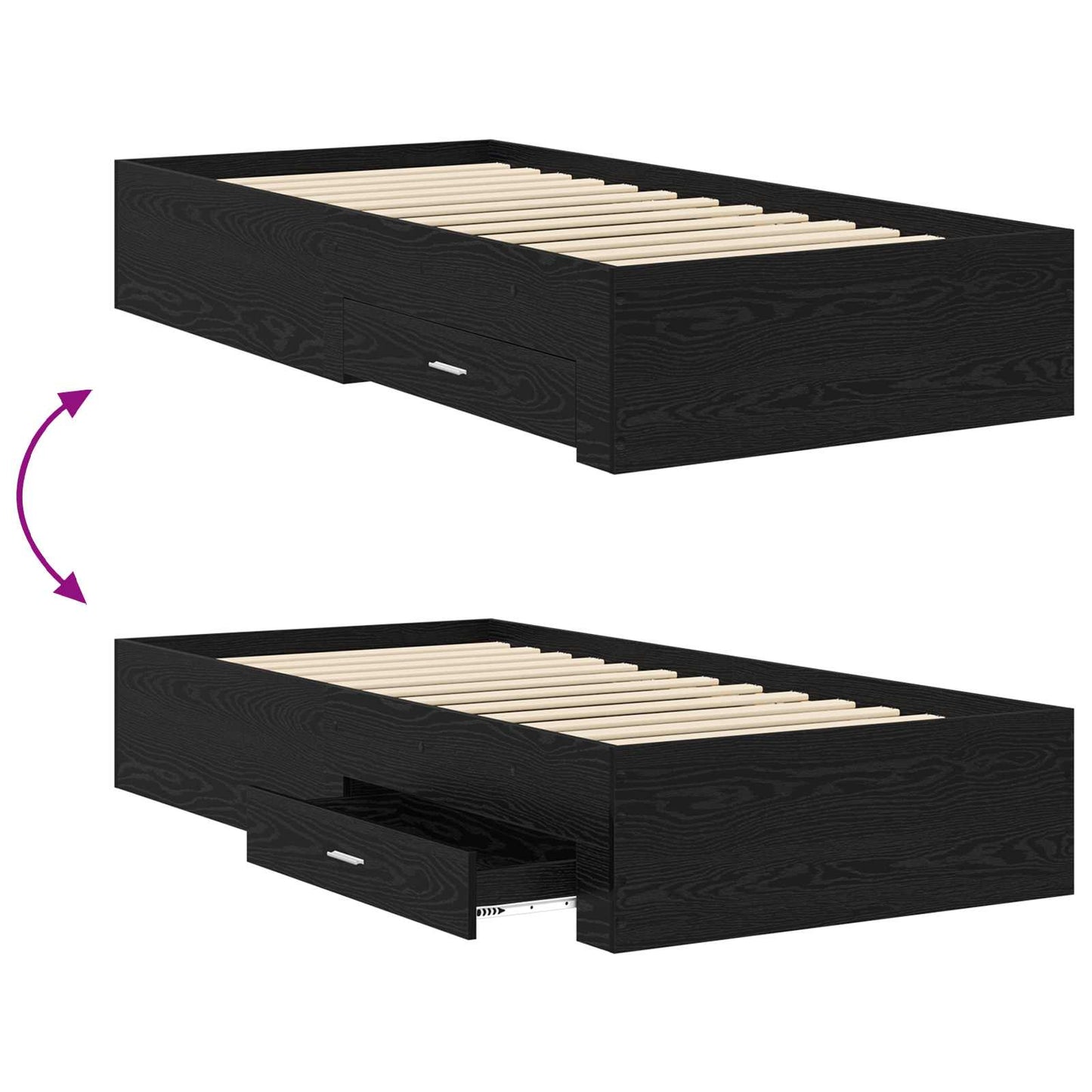 Bed Frame with Storage Black Oak 80 x 200 cm Engineered Wood