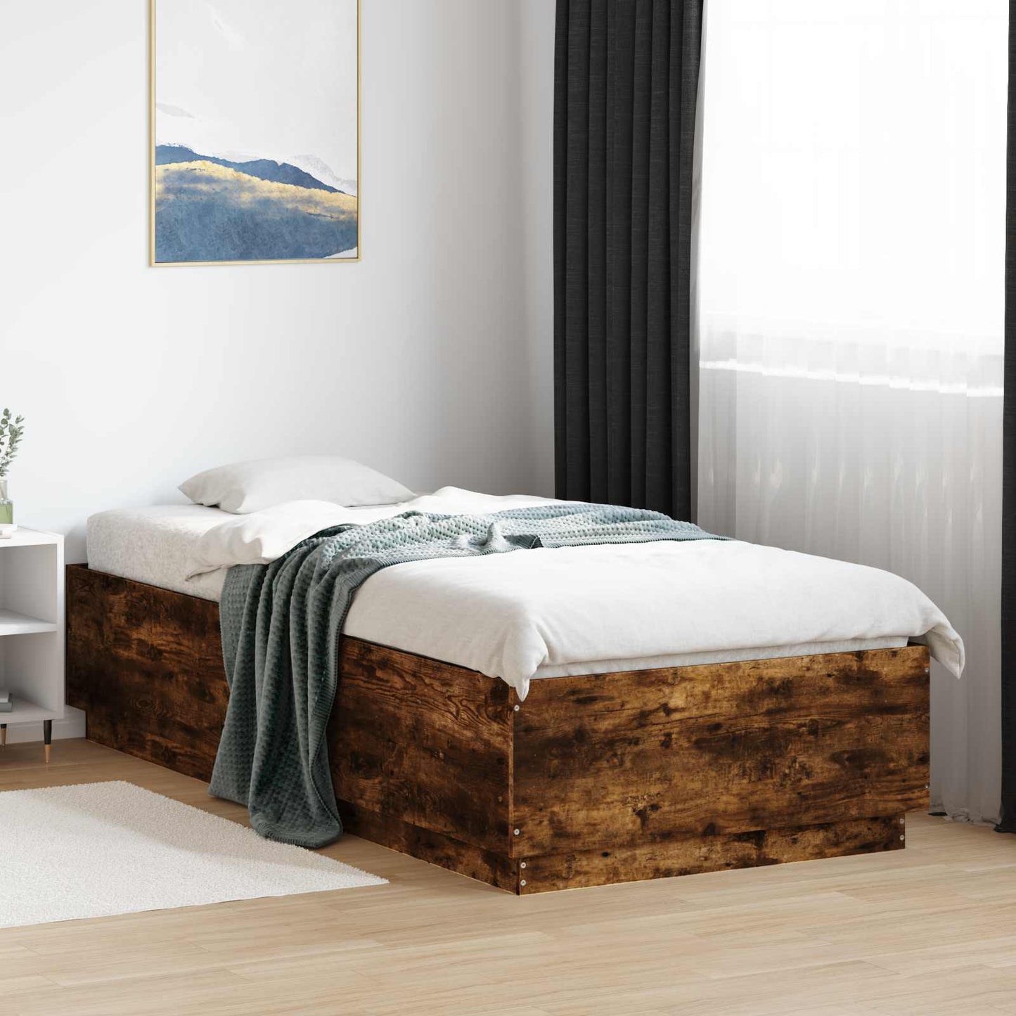 Bed Frame with LED Smoked Oak 80 x 200 cm Engineered Wood