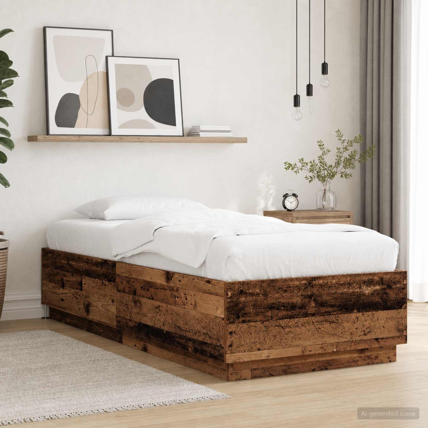 Bed Frame with LED Old Wood 80 x 200 cm Engineered Wood
