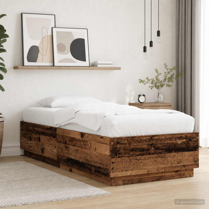 Bed Frame with LED Old Wood 80 x 200 cm Engineered Wood