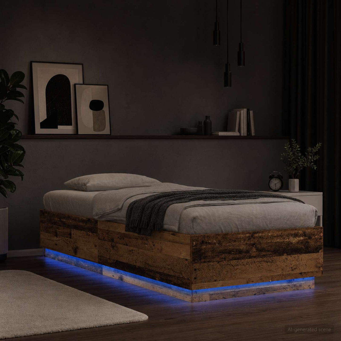 Bed Frame with LED Old Wood 80 x 200 cm Engineered Wood