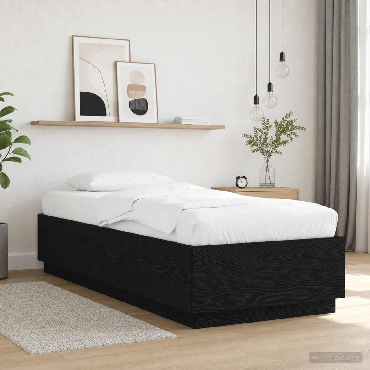 Bed Frame with LED Black Oak 80 x 200 cm Engineered Wood