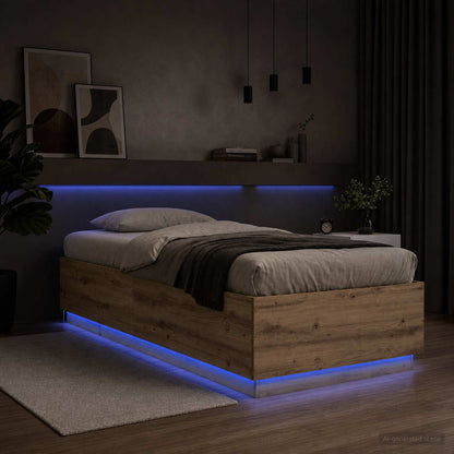 Bed Frame with LED Artisian Oak 80 x 200 cm Engineered Wood