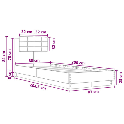 Bed Frame with Headboard with Headboard Grey Sonoma 80 x 200 cm