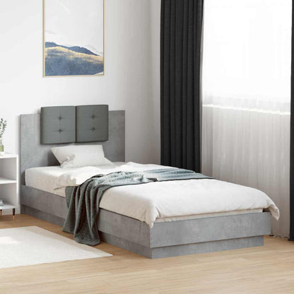 Bed Frame with Headboard Concrete Grey 80 x 200 cm