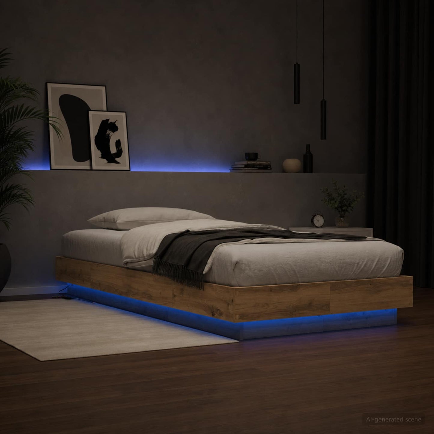 Bed Frame with LED Artisian Oak 80 x 200 cm Engineered Wood