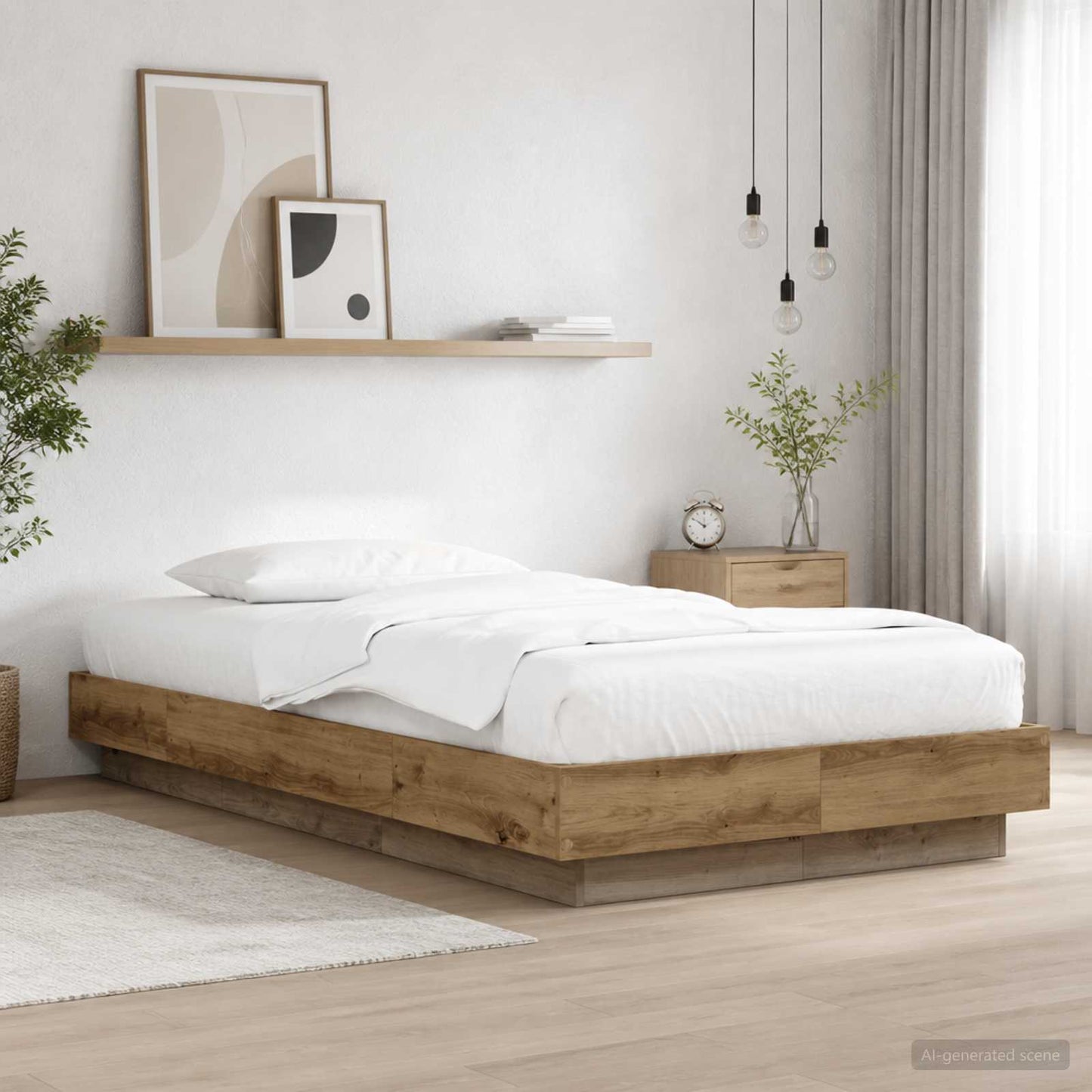 Bed Frame with LED Artisian Oak 80 x 200 cm Engineered Wood