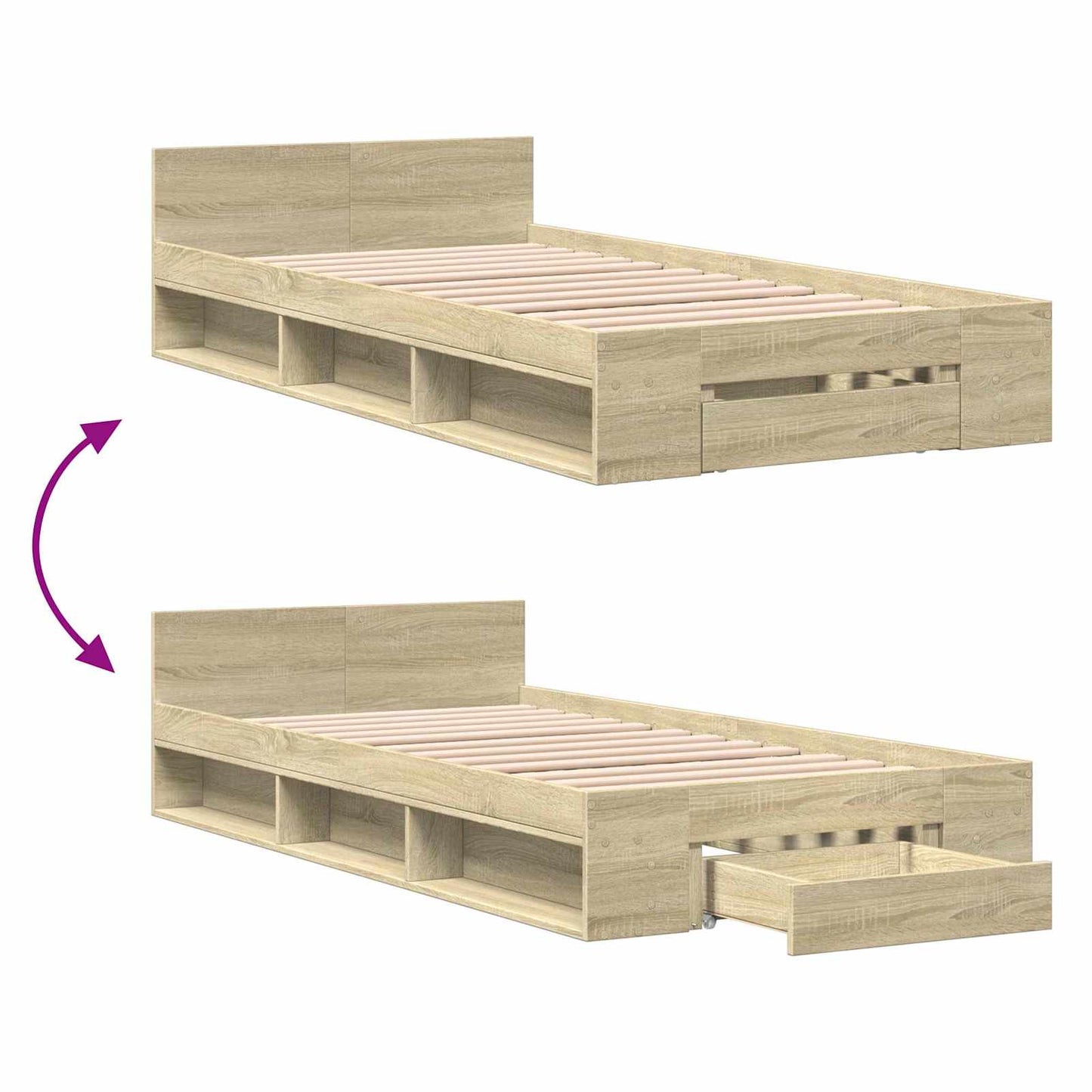 Bed Frame with Storage Sonoma Oak 80 x 200 cm Engineered Wood