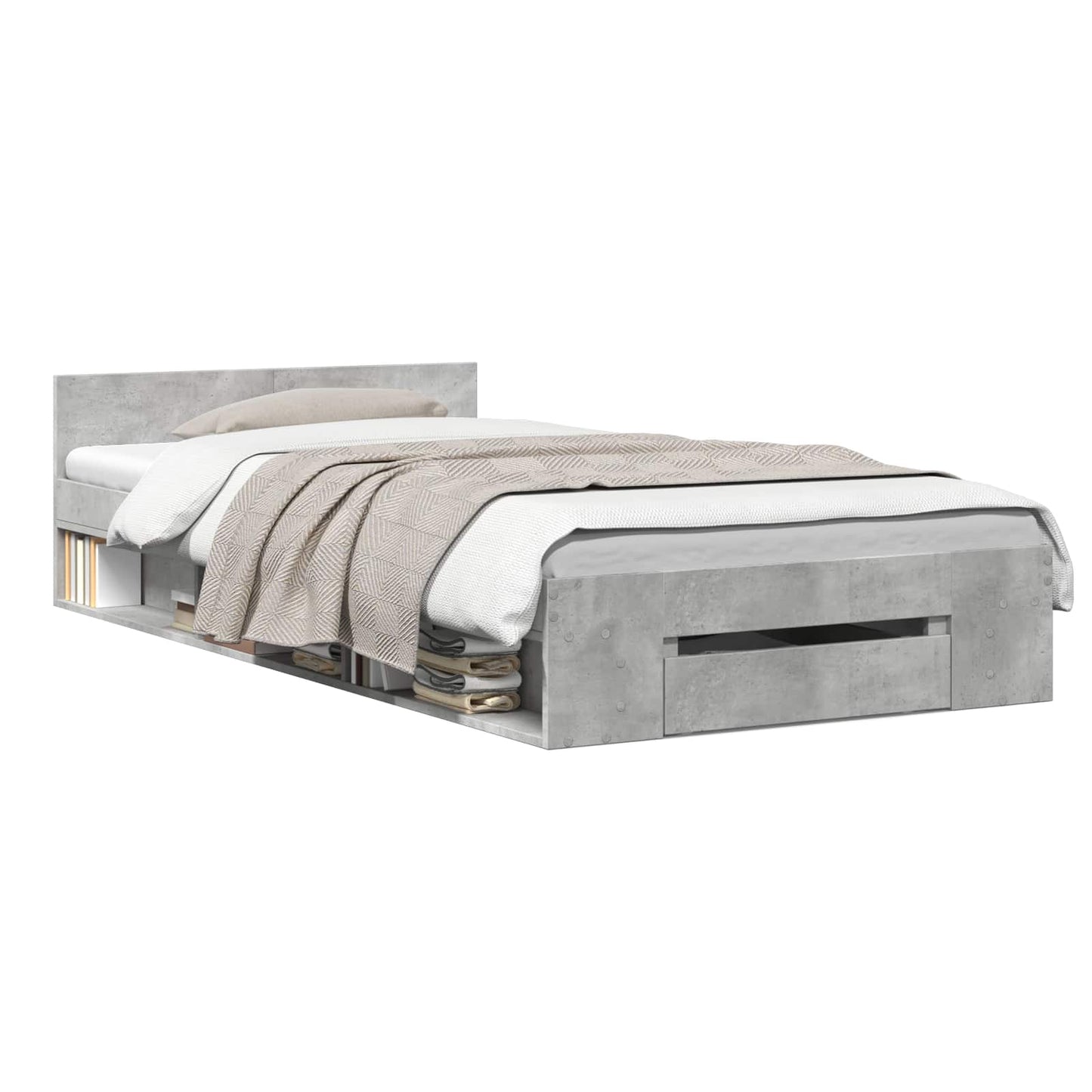 Bed Frame with Storage with Drawer Concrete Grey 80 x 200 cm
