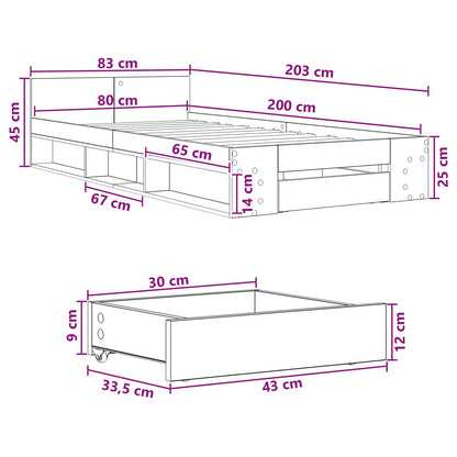 Bed Frame with Storage Black Oak 80 x 200 cm Engineered Wood