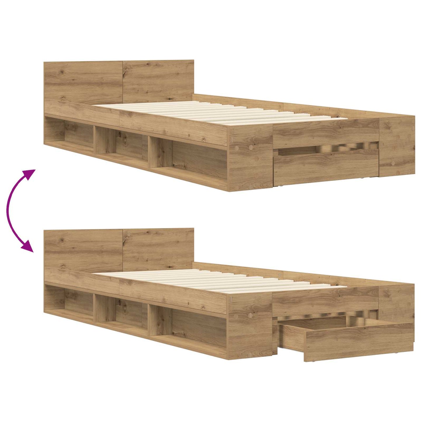 Bed Frame with Storage Artisian Oak 80 x 200 cm Engineered Wood