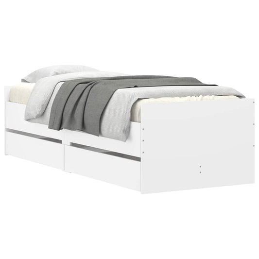 Bed Frame with Drawer with Storage White Solid Pine Wood