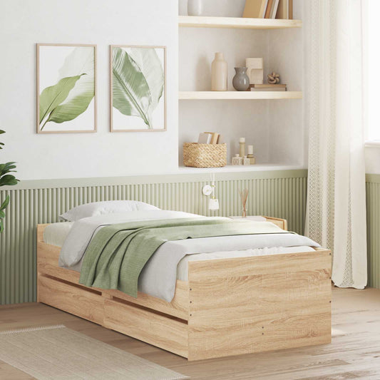Bed Frame with Drawer with Storage Sonoma Oak Solid Pine Wood