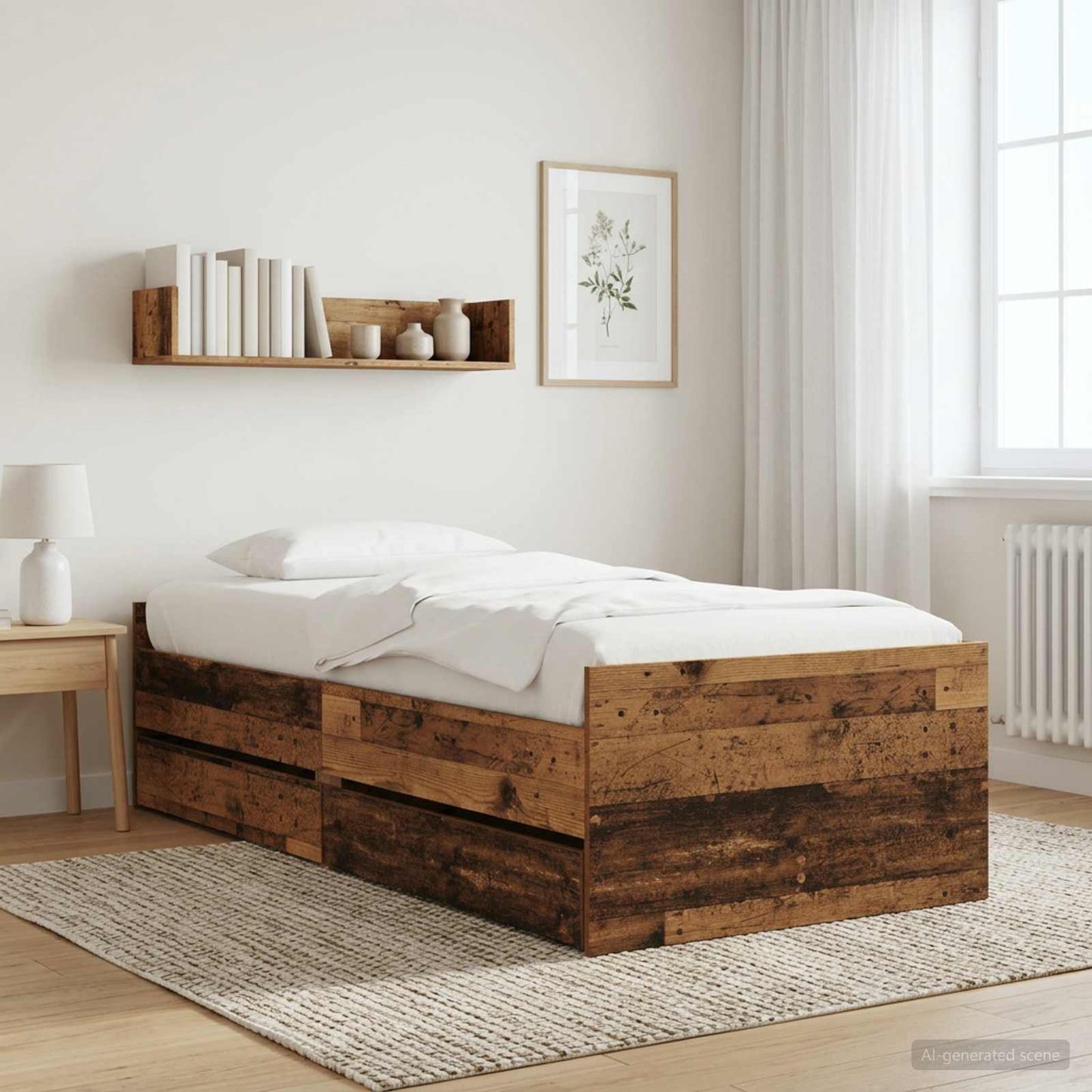 Bed Frame with Drawer with Storage Old Wood Solid Pine Wood