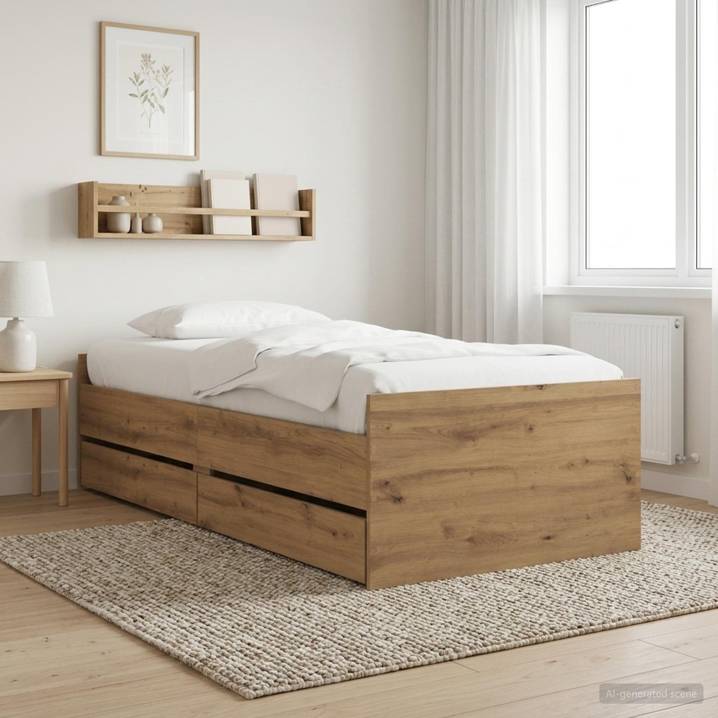 Bed Frame with Drawer with Storage Artisian Oak Solid Pine Wood