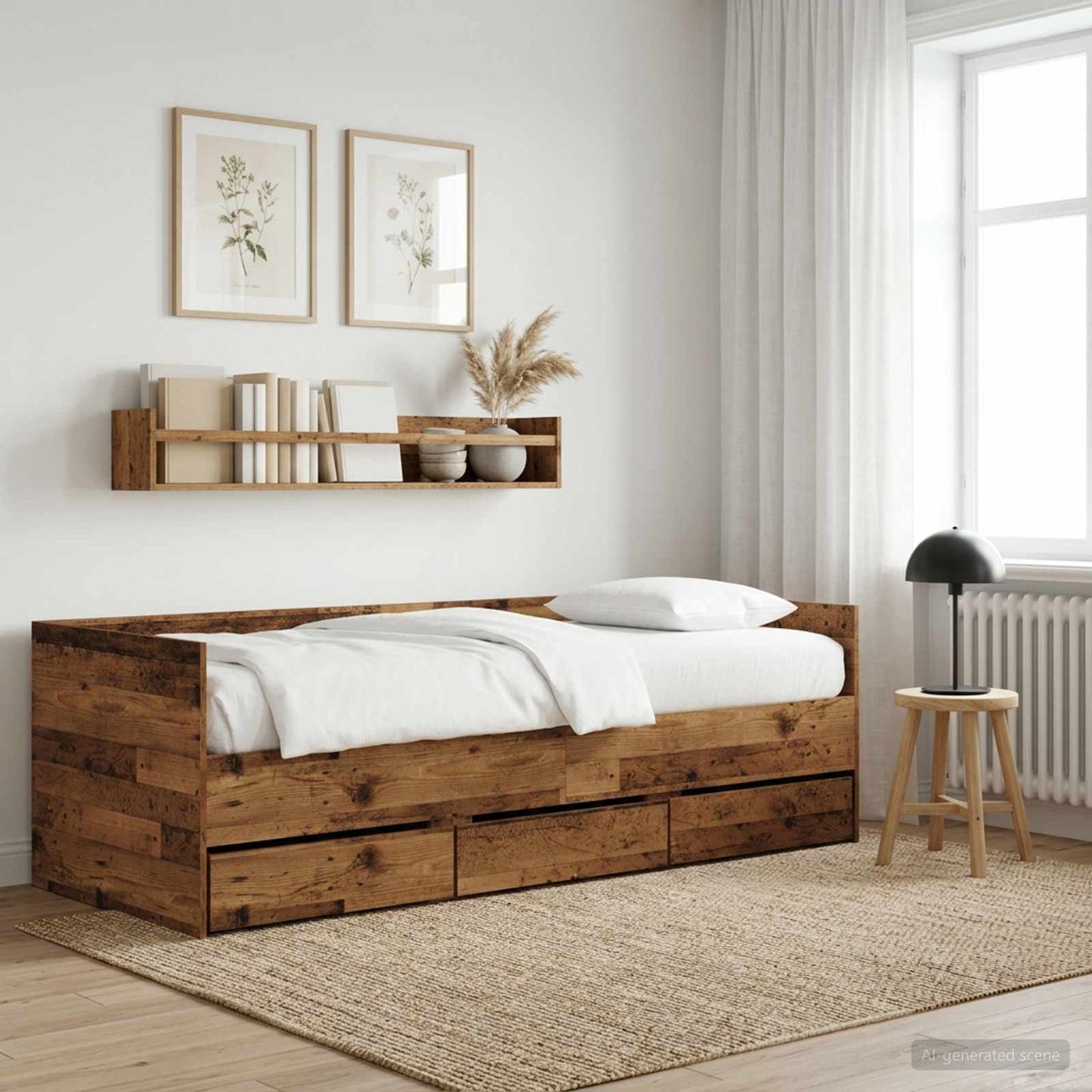 Daybed with Drawer with Headboard Old Wood Engineered Wood