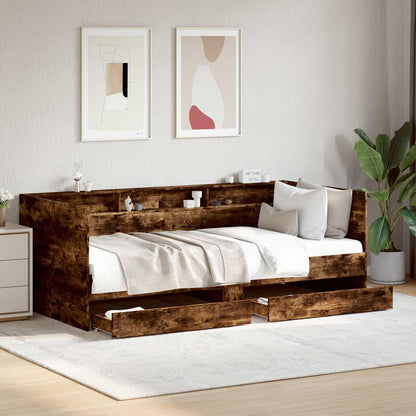 Bed Frame with Storage Smoked Oak 80 x 200 cm Engineered Wood