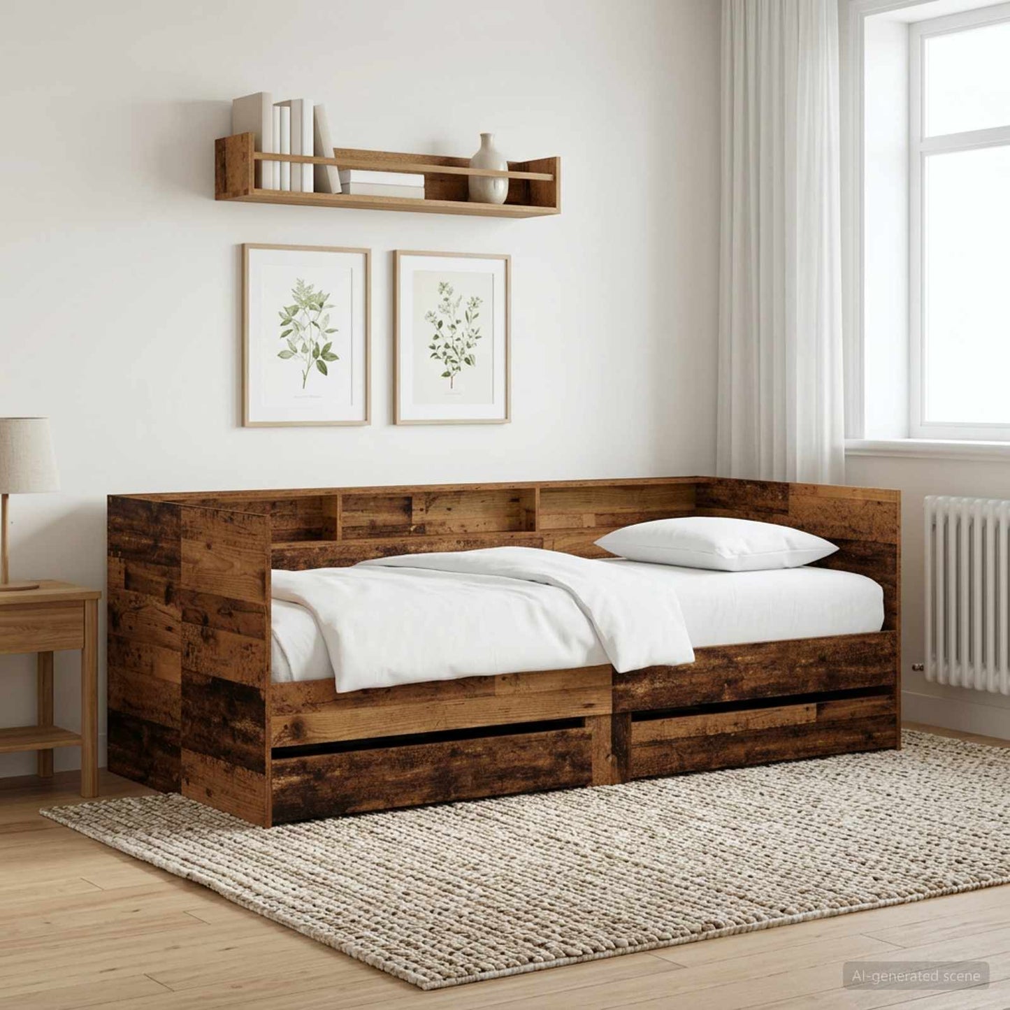 Daybed with Drawer with Shelf Old Wood Engineered Wood