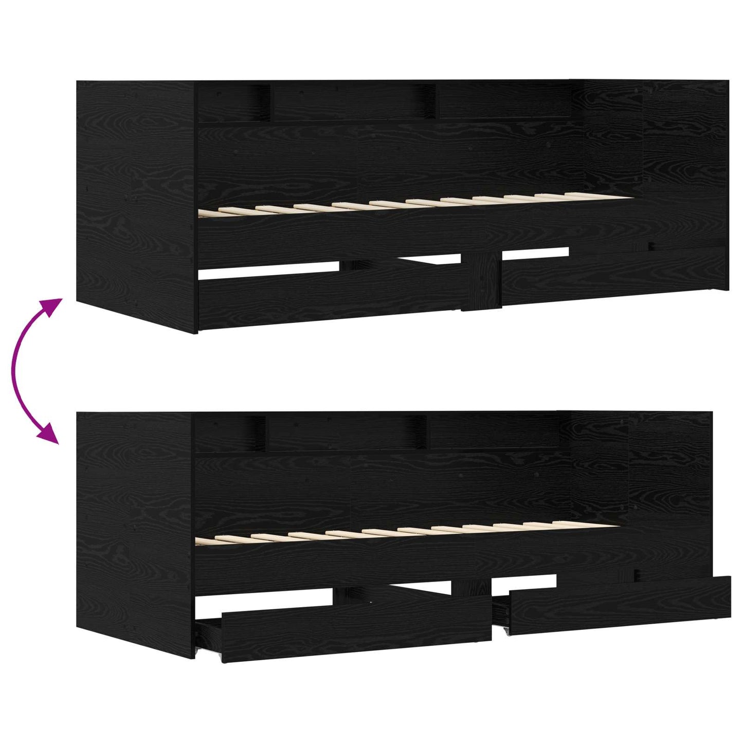 Bed Frame with Storage Black Oak 80 x 200 cm Engineered Wood