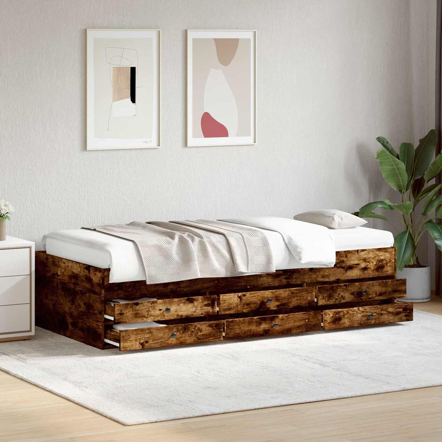 Bed Frame with Storage Smoked Oak 80 x 200 cm Engineered Wood