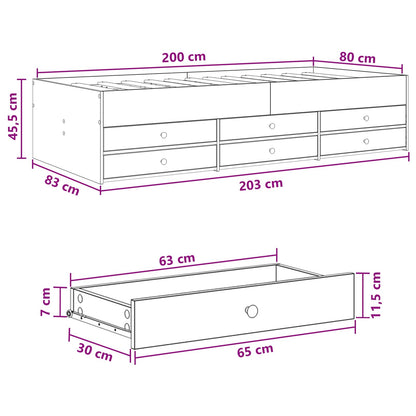 Bed Frame with Storage with Drawer Concrete Grey 80 x 200 cm