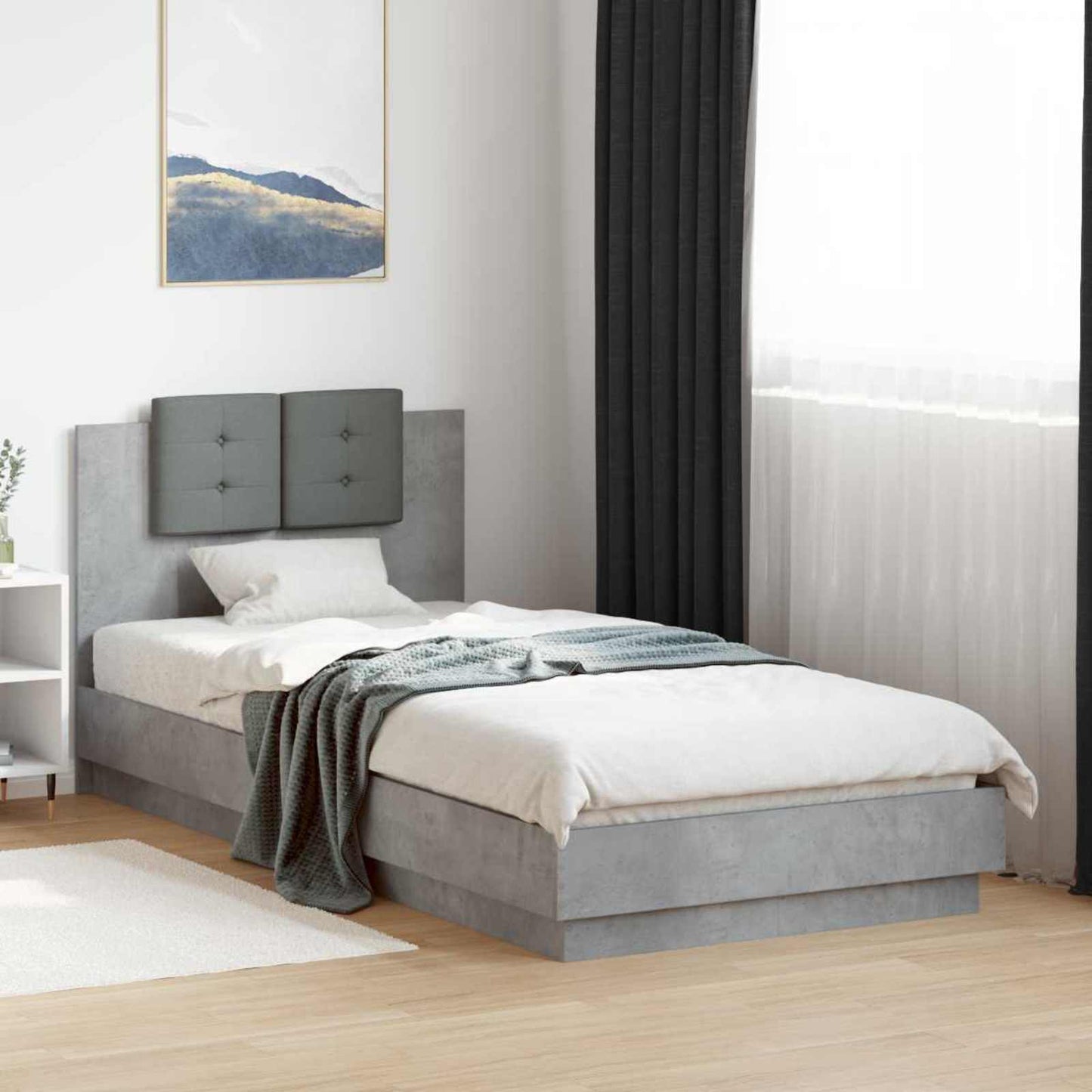Bed Frame with LED Concrete Grey 80 x 200 cm Engineered Wood