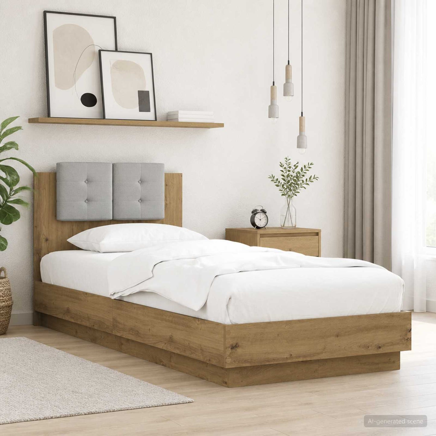 Bed Frame with Headboard Artisian Oak Engineered Wood