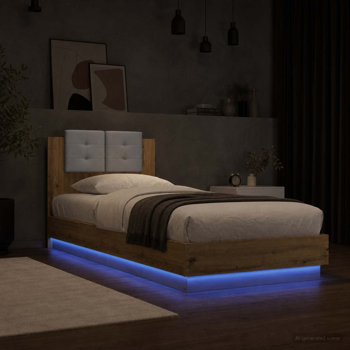Bed Frame with Headboard Artisian Oak Engineered Wood