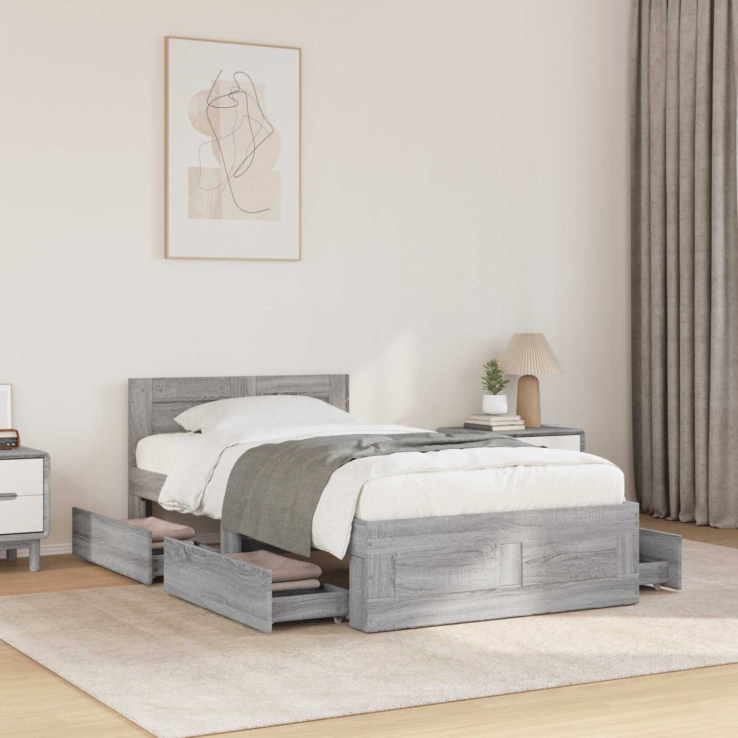 Bed Frame with Headboard Grey Sonoma 80 x 200 cm
