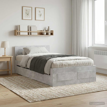 Bed Frame with Drawer 2 pcs Concrete Grey Engineered Wood
