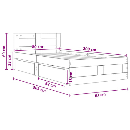 Bed Frame with Headboard Concrete Grey 80 x 200 cm