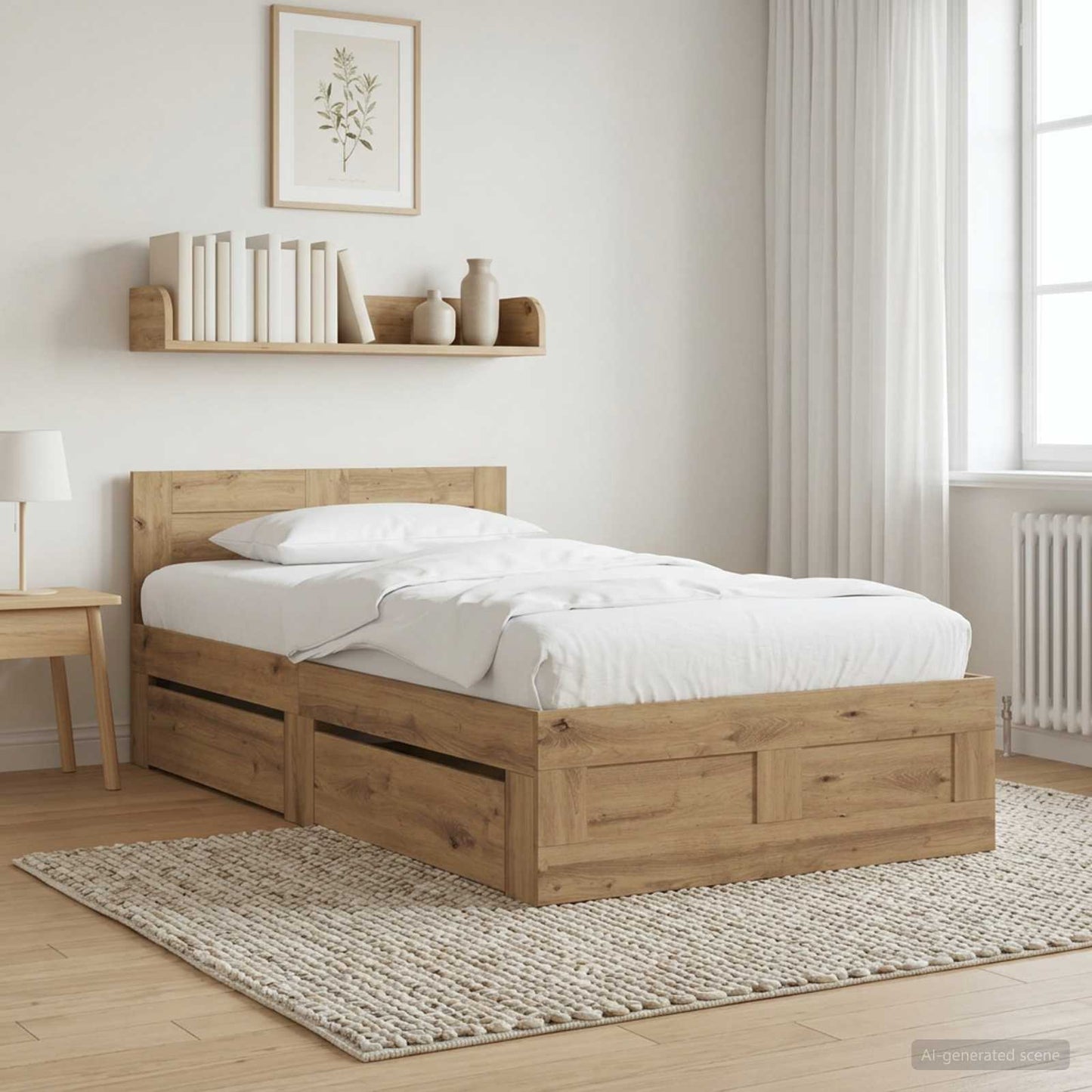 Bed Frame with Drawer 2 pcs Artisian Oak Engineered Wood