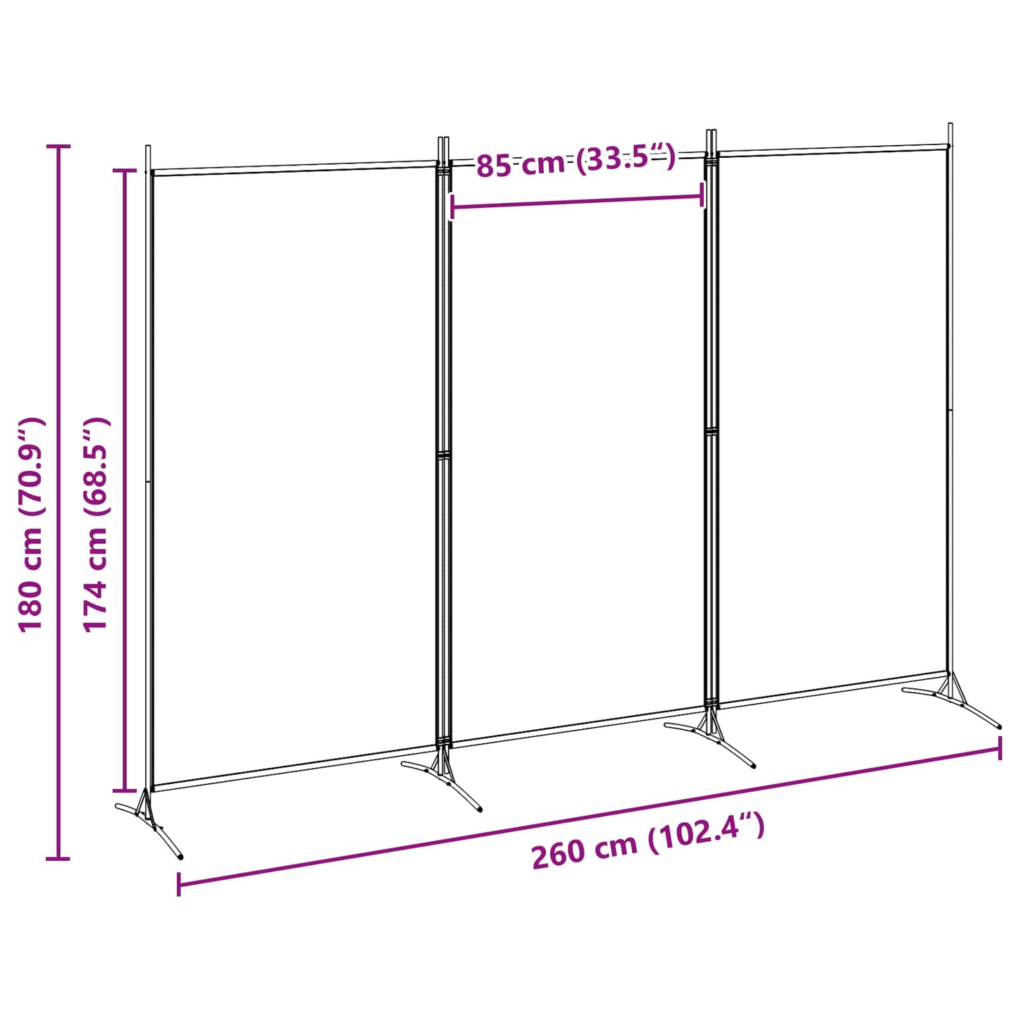 3-Panel Room Divider Beige 102.36 x 70.87 in Fabric