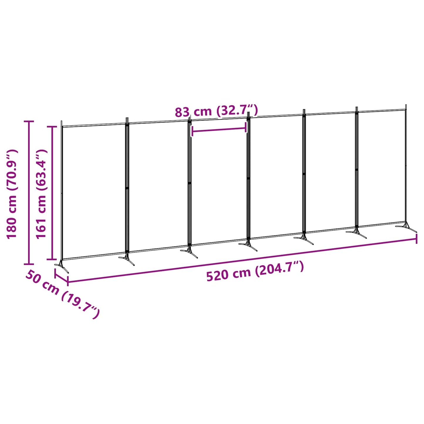 6-Panel Room Divider Beige 204.72 x 70.87 in Fabric