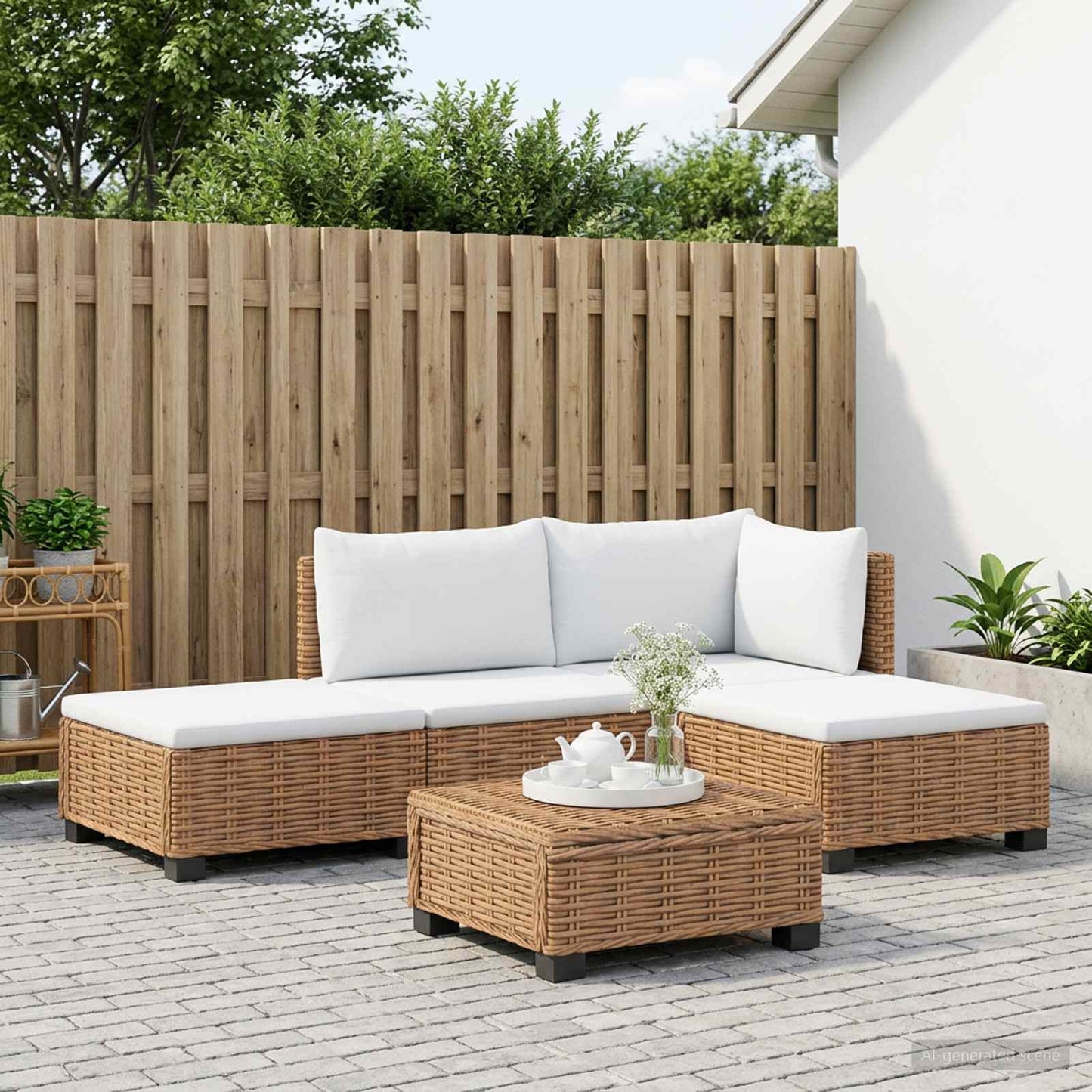 4 pcs Rattan Lounge Set with Cushions GENDT Natural Rattan