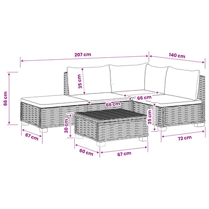 4 pcs Rattan Lounge Set with Cushions GENDT Natural Rattan
